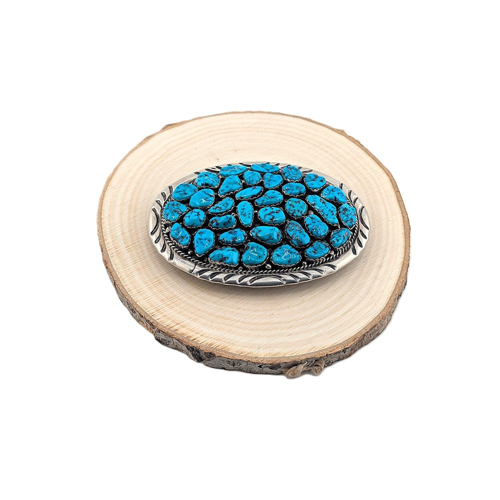 Vintage Native‎ American Turquoise Nugget Cluster Belt Buckle Fits 1" Belt**